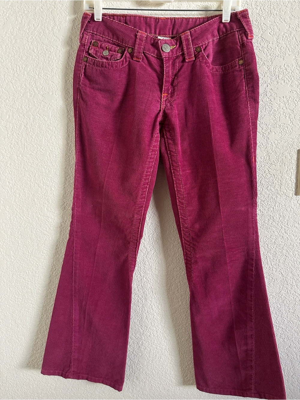 True Religion low-rise Women's Fuchsia Corduroy Flare Jeans